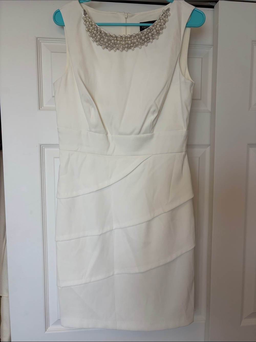 connected apparel Cream Sleeveless Mini Dress with Pearl Collar